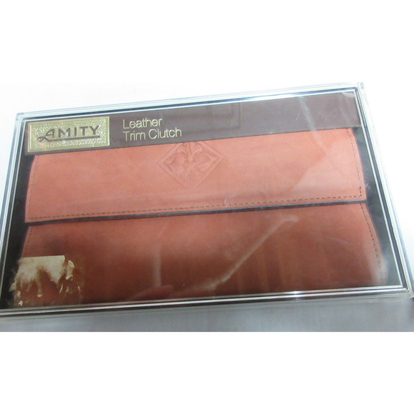 VTG Amity Leather Trim Clutch Wallet Camel Tan Women with BOX NEW - Picture 12 of 14